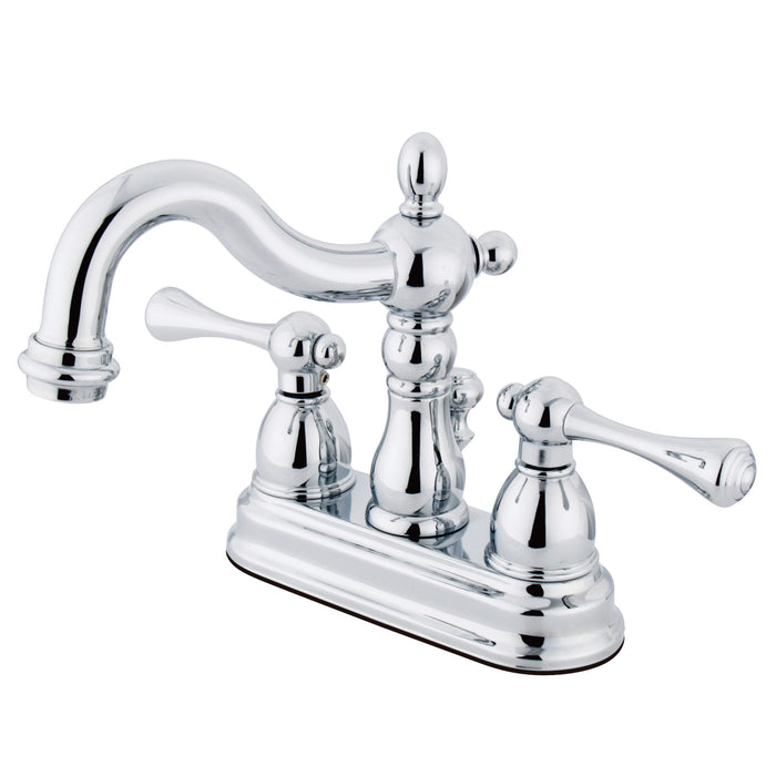 Heritage KS1601BL Two-Handle 3-Hole Deck Mount 4" Centerset Bathroom Faucet with Brass Pop-Up, Polished Chrome