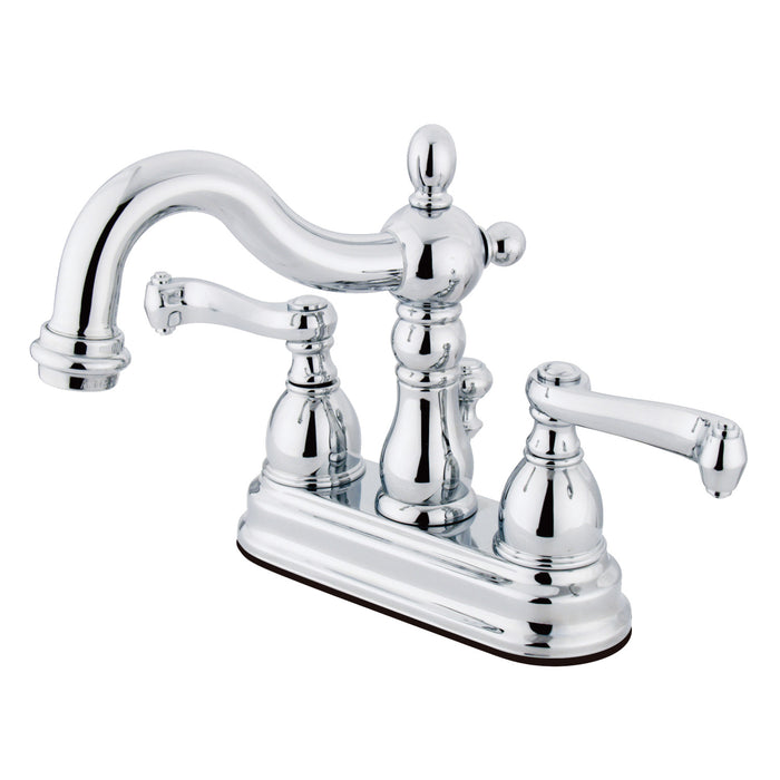 Heritage KS1601FL Two-Handle 3-Hole Deck Mount 4" Centerset Bathroom Faucet with Brass Pop-Up, Polished Chrome