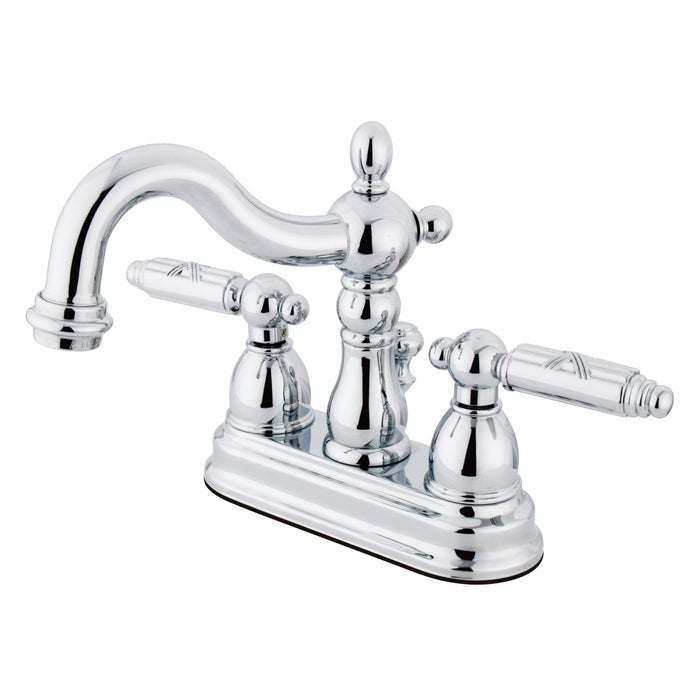Heritage KS1601GL Two-Handle 3-Hole Deck Mount 4" Centerset Bathroom Faucet with Brass Pop-Up, Polished Chrome