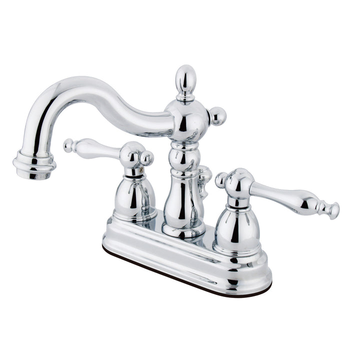Heritage KS1601NL Two-Handle 3-Hole Deck Mount 4" Centerset Bathroom Faucet with Brass Pop-Up, Polished Chrome