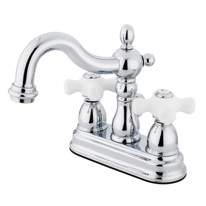 Heritage KS1601PX Two-Handle 3-Hole Deck Mount 4" Centerset Bathroom Faucet with Brass Pop-Up, Polished Chrome