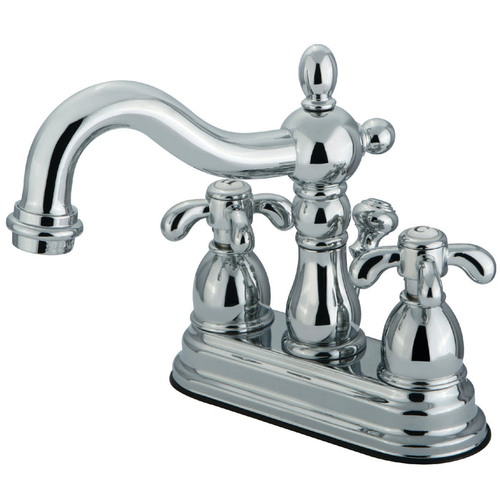 Kingston Heirloom KS1601TX - French Country Double-Handle 3-Hole Deck Mount 4-Inch Centerset Bathroom Faucet with Brass Pop-Up, Polished Chrome