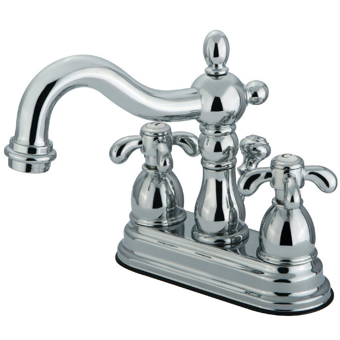 French Country KS1601TX Two-Handle 3-Hole Deck Mount 4" Centerset Bathroom Faucet with Brass Pop-Up, Polished Chrome