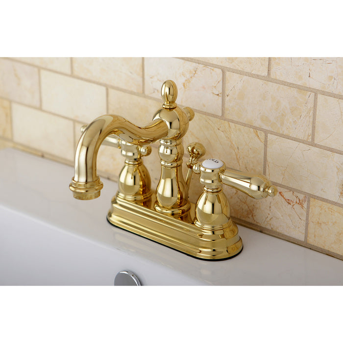 KS1602BAL Two-Handle 3-Hole Deck Mount 4" Centerset Bathroom Faucet with Brass Pop-Up, Polished Brass