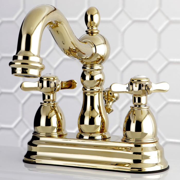 Kingston Heirloom KS1602BEX - Essex Double-Handle 3-Hole Deck Mount 4-Inch Centerset Bathroom Faucet with Brass Pop-Up, Polished Brass