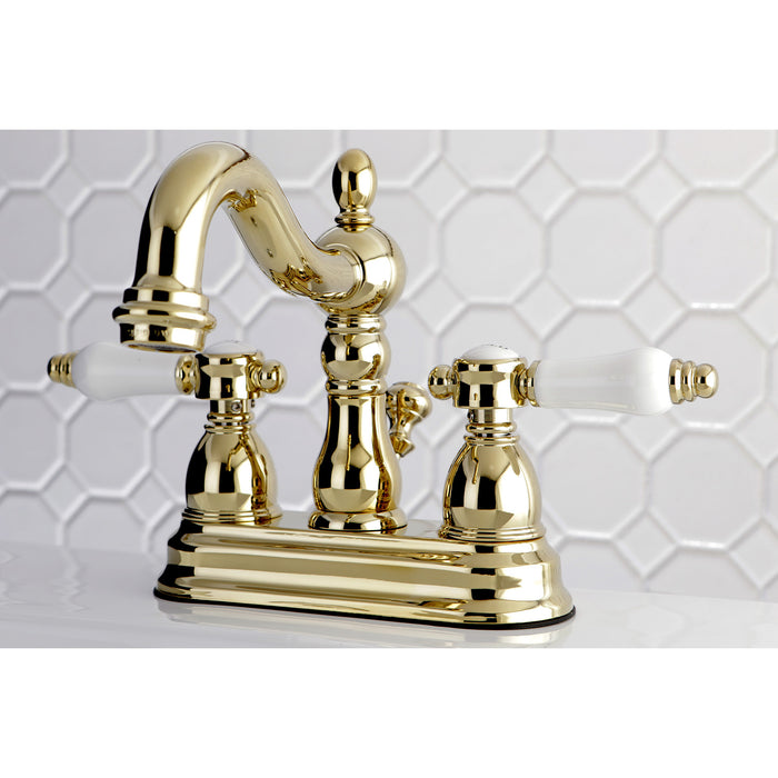 Bel-Air KS1602BPL Two-Handle 3-Hole Deck Mount 4" Centerset Bathroom Faucet with Brass Pop-Up, Polished Brass