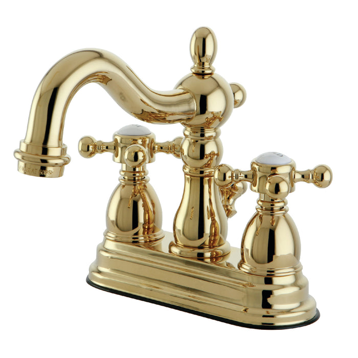 Kingston Heirloom KS1602BX - Heritage Double-Handle 3-Hole Deck Mount 4-Inch Centerset Bathroom Faucet with Brass Pop-Up, Polished Brass