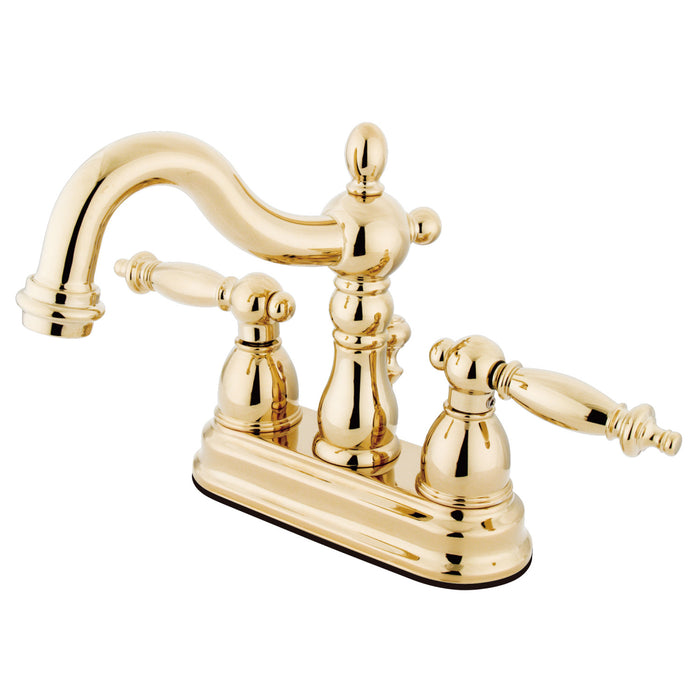 Heritage KS1602TL Two-Handle 3-Hole Deck Mount 4" Centerset Bathroom Faucet with Brass Pop-Up, Polished Brass