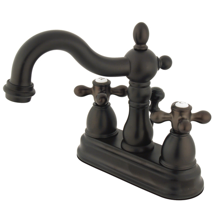 Kingston Heirloom KS1605AX - Heritage Double-Handle 3-Hole Deck Mount 4-Inch Centerset Bathroom Faucet with Brass Pop-Up, Oil Rubbed Bronze