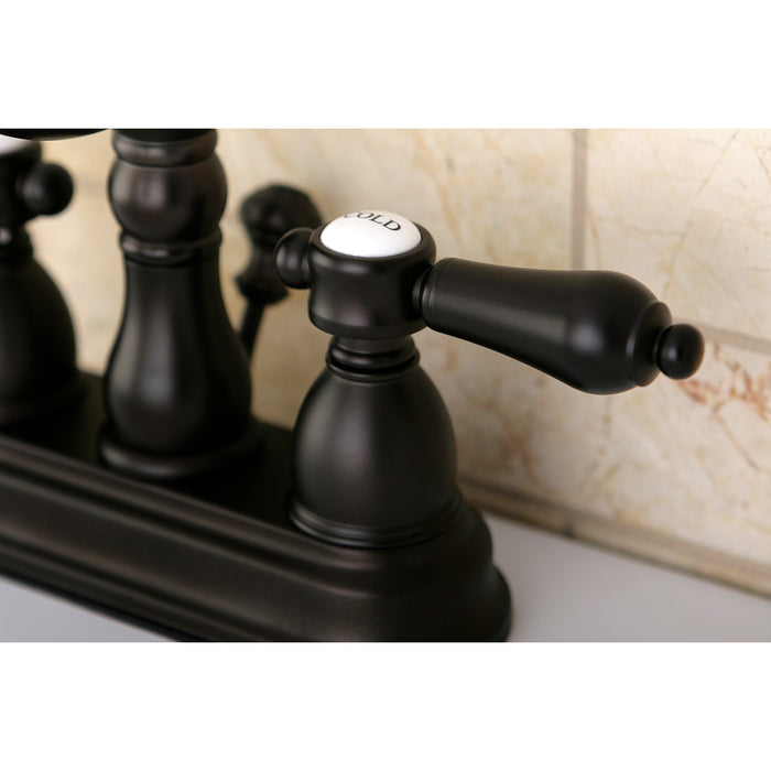 KS1605BAL Two-Handle 3-Hole Deck Mount 4" Centerset Bathroom Faucet with Brass Pop-Up, Oil Rubbed Bronze