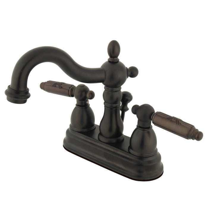 Heritage KS1605GL Two-Handle 3-Hole Deck Mount 4" Centerset Bathroom Faucet with Brass Pop-Up, Oil Rubbed Bronze