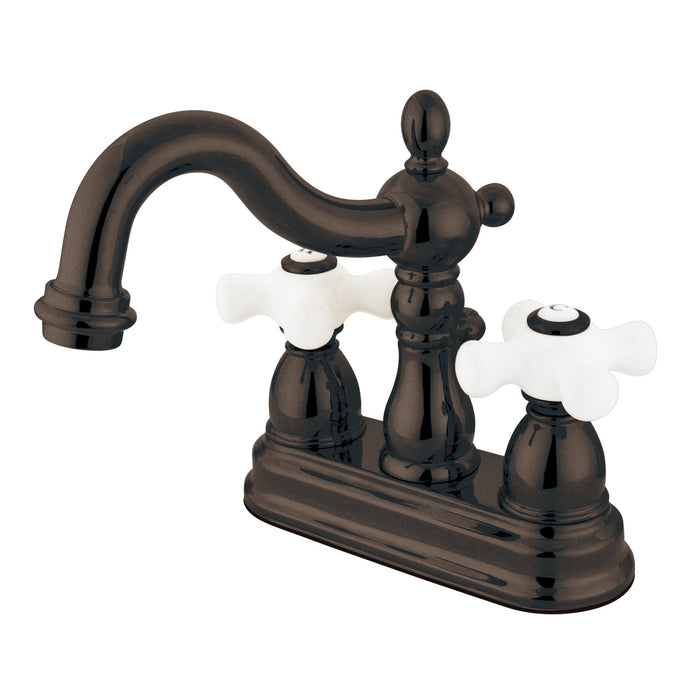Kingston Heirloom KS1605PX - Heritage Double-Handle 3-Hole Deck Mount 4-Inch Centerset Bathroom Faucet with Brass Pop-Up, Oil Rubbed Bronze