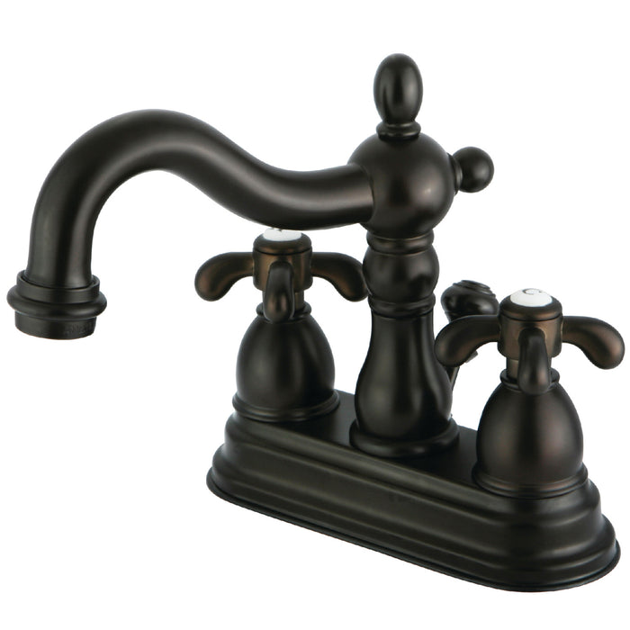 Kingston Heirloom KS1605TX - French Country Double-Handle 3-Hole Deck Mount 4-Inch Centerset Bathroom Faucet with Brass Pop-Up, Oil Rubbed Bronze