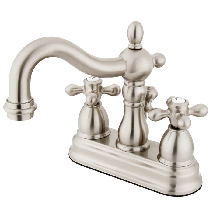 Kingston Heirloom KS1608AX - Heritage Double-Handle 3-Hole Deck Mount 4-Inch Centerset Bathroom Faucet with Brass Pop-Up, Brushed Nickel