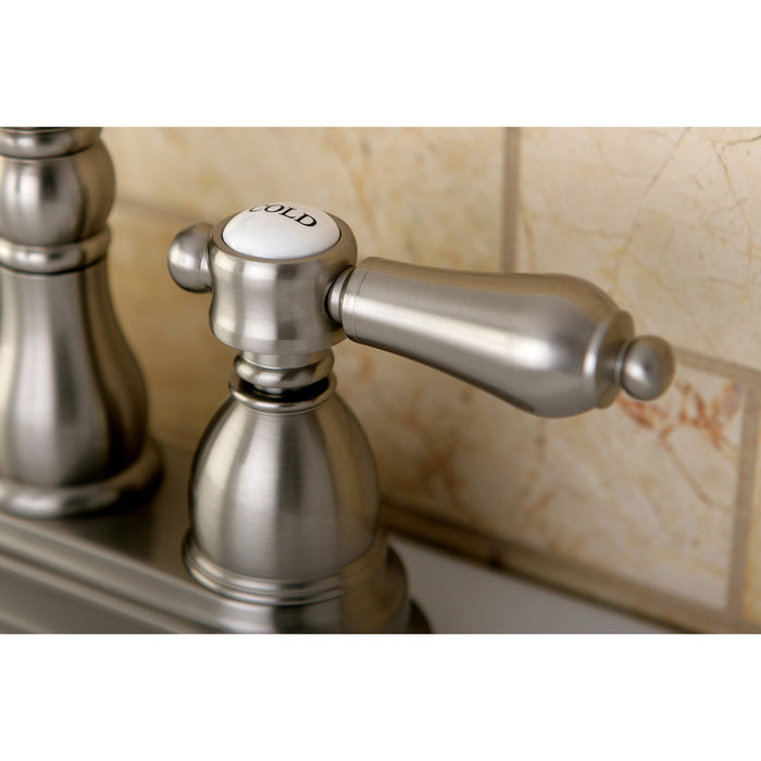 KS1608BAL Two-Handle 3-Hole Deck Mount 4" Centerset Bathroom Faucet with Brass Pop-Up, Brushed Nickel