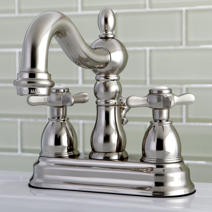 Essex KS1608BEX Two-Handle 3-Hole Deck Mount 4" Centerset Bathroom Faucet with Brass Pop-Up, Brushed Nickel