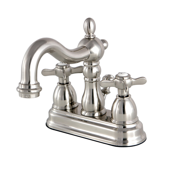 Essex KS1608BEX Two-Handle 3-Hole Deck Mount 4" Centerset Bathroom Faucet with Brass Pop-Up, Brushed Nickel