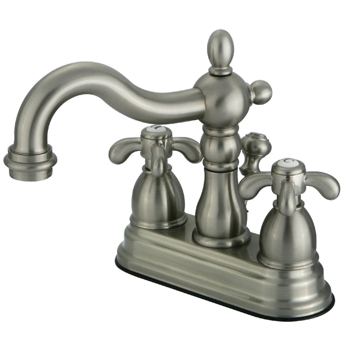 French Country KS1608TX Two-Handle 3-Hole Deck Mount 4" Centerset Bathroom Faucet with Brass Pop-Up, Brushed Nickel