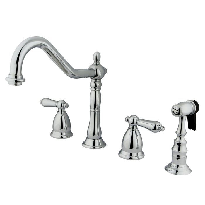 Heritage KS1791ALBS Two-Handle 4-Hole Deck Mount Widespread Kitchen Faucet with Brass Sprayer, Polished Chrome