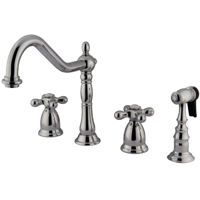 Heritage KS1791AXBS Two-Handle 4-Hole Deck Mount Widespread Kitchen Faucet with Brass Sprayer, Polished Chrome