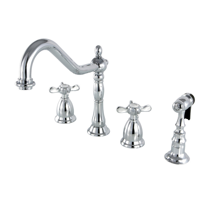 Essex KS1791BEXBS Two-Handle 4-Hole Deck Mount Widespread Kitchen Faucet with Brass Sprayer, Polished Chrome