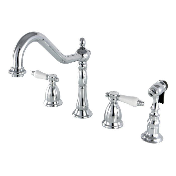 Bel-Air KS1791BPLBS Two-Handle 4-Hole Deck Mount Widespread Kitchen Faucet with Brass Sprayer, Polished Chrome