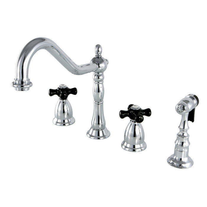 Duchess KS1791PKXBS Two-Handle 4-Hole Deck Mount Widespread Kitchen Faucet with Brass Sprayer, Polished Chrome