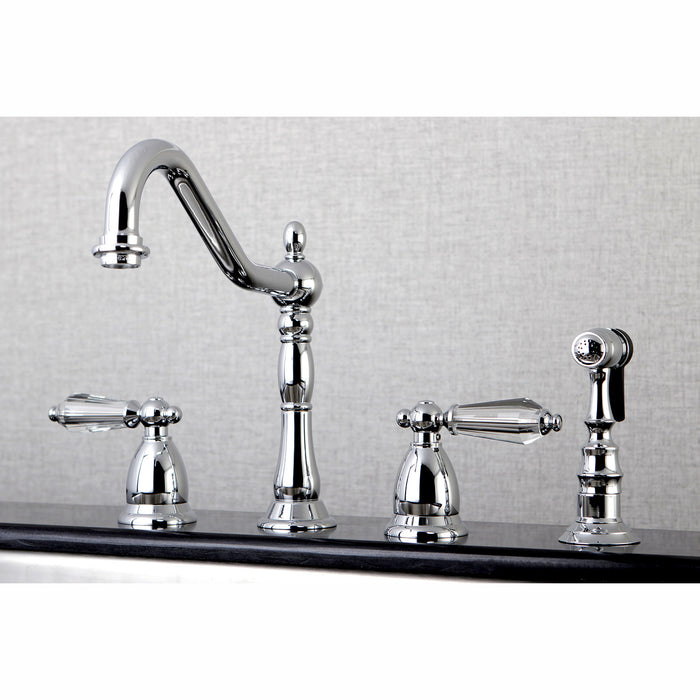 Wilshire KS1791WLLBS Two-Handle 4-Hole Deck Mount Widespread Kitchen Faucet with Brass Sprayer, Polished Chrome
