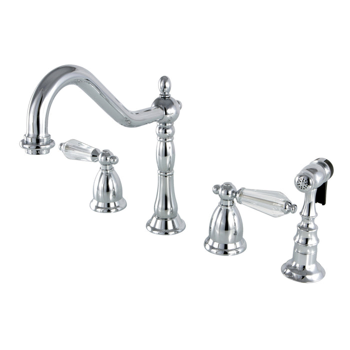 Wilshire KS1791WLLBS Two-Handle 4-Hole Deck Mount Widespread Kitchen Faucet with Brass Sprayer, Polished Chrome