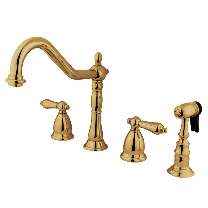 Heritage KS1792ALBS Two-Handle 4-Hole Deck Mount Widespread Kitchen Faucet with Brass Sprayer, Polished Brass