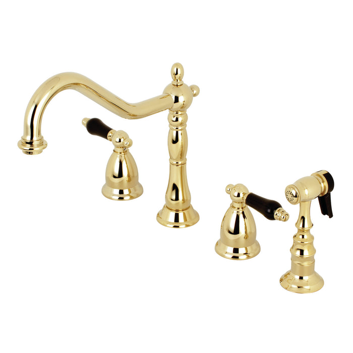 Duchess KS1792PKLBS Two-Handle 4-Hole Deck Mount Widespread Kitchen Faucet with Brass Sprayer, Polished Brass