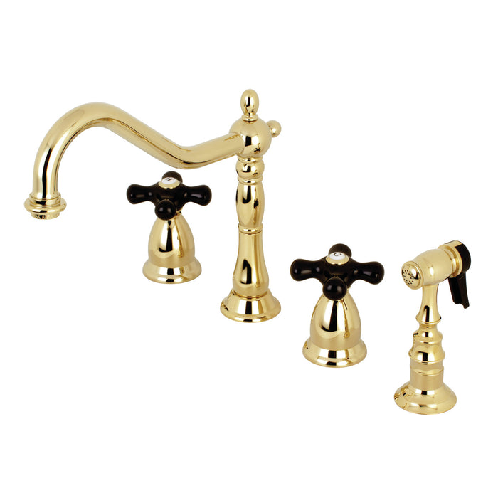 Duchess KS1792PKXBS Two-Handle 4-Hole Deck Mount Widespread Kitchen Faucet with Brass Sprayer, Polished Brass