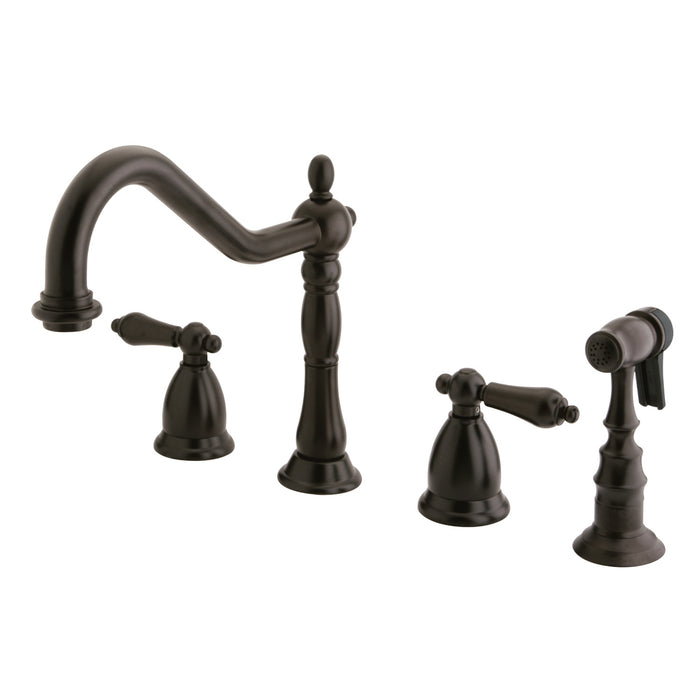 Heritage KS1795ALBS Two-Handle 4-Hole Deck Mount Widespread Kitchen Faucet with Brass Sprayer, Oil Rubbed Bronze