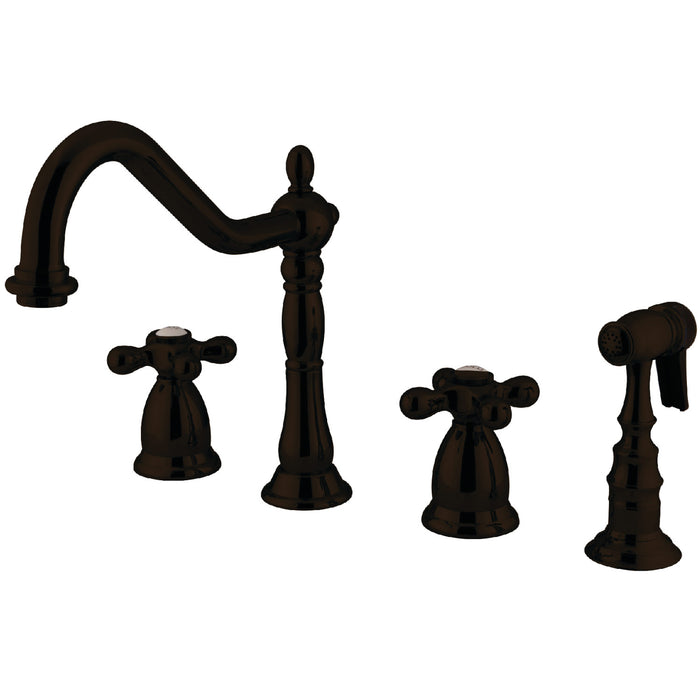 Heritage KS1795AXBS Two-Handle 4-Hole Deck Mount Widespread Kitchen Faucet with Brass Sprayer, Oil Rubbed Bronze