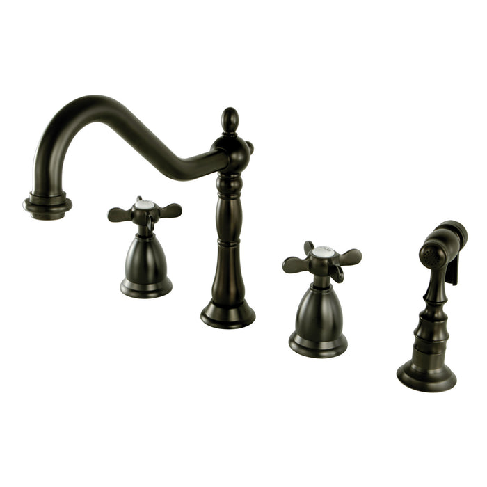 Essex KS1795BEXBS Two-Handle 4-Hole Deck Mount Widespread Kitchen Faucet with Brass Sprayer, Oil Rubbed Bronze