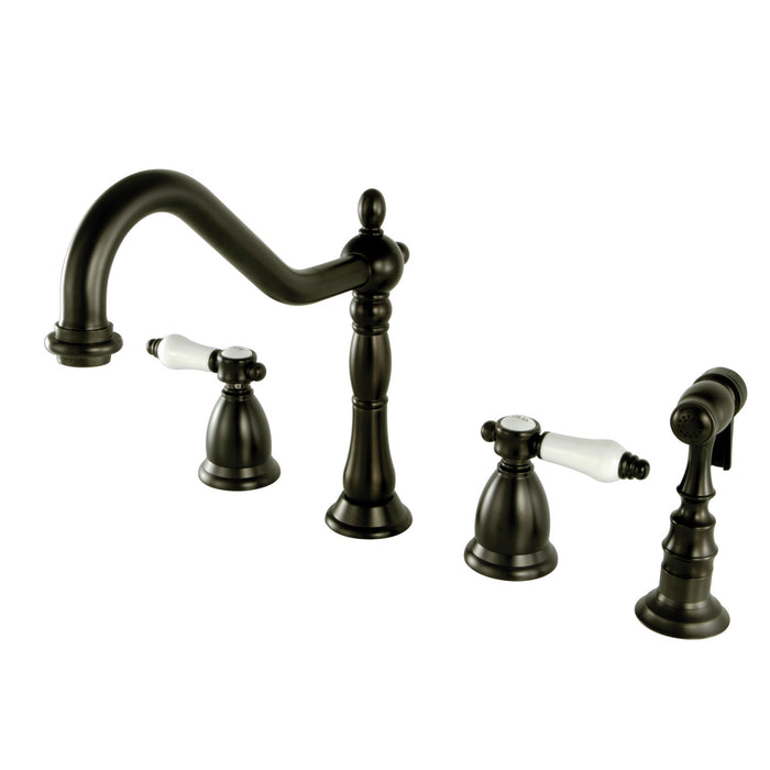 Bel-Air KS1795BPLBS Two-Handle 4-Hole Deck Mount Widespread Kitchen Faucet with Brass Sprayer, Oil Rubbed Bronze