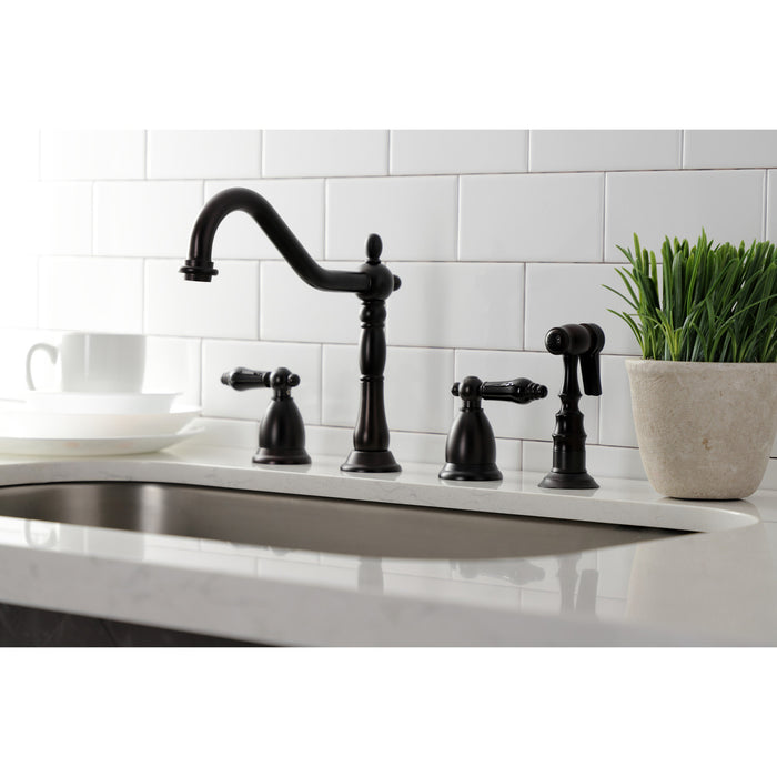 Duchess KS1795PKLBS Two-Handle 4-Hole Deck Mount Widespread Kitchen Faucet with Brass Sprayer, Oil Rubbed Bronze