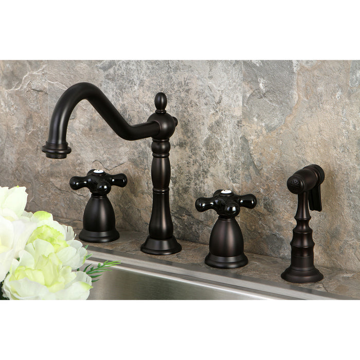 Duchess KS1795PKXBS Two-Handle 4-Hole Deck Mount Widespread Kitchen Faucet with Brass Sprayer, Oil Rubbed Bronze