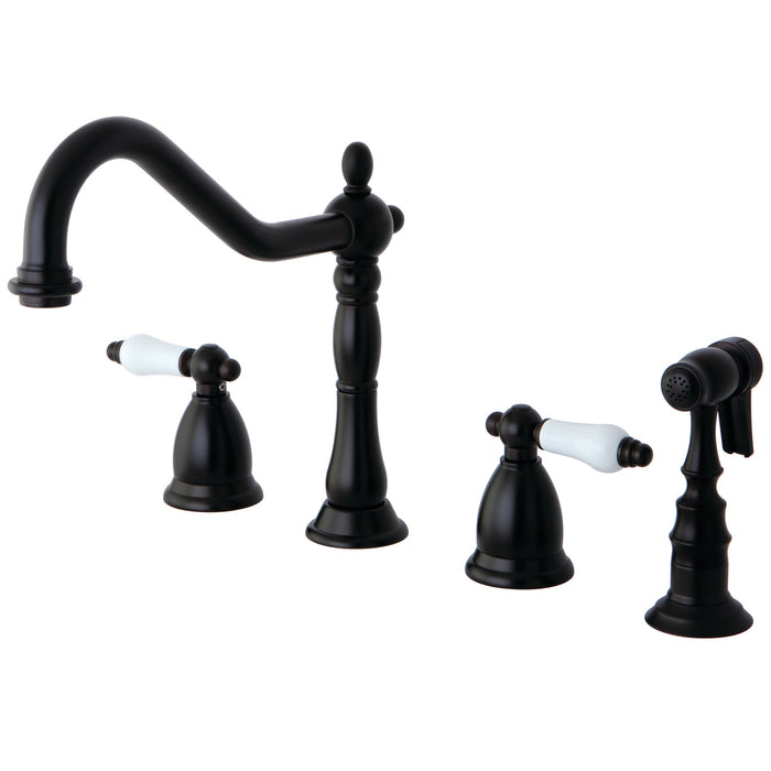 Heritage KS1795PLBS Two-Handle 4-Hole Deck Mount Widespread Kitchen Faucet with Brass Sprayer, Oil Rubbed Bronze