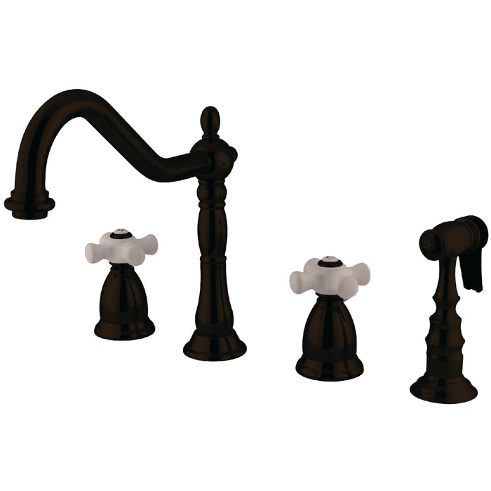 Heritage KS1795PXBS Two-Handle 4-Hole Deck Mount Widespread Kitchen Faucet with Brass Sprayer, Oil Rubbed Bronze