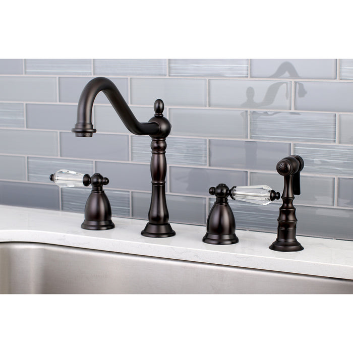 Wilshire KS1795WLLBS Two-Handle 4-Hole Deck Mount Widespread Kitchen Faucet with Brass Sprayer, Oil Rubbed Bronze