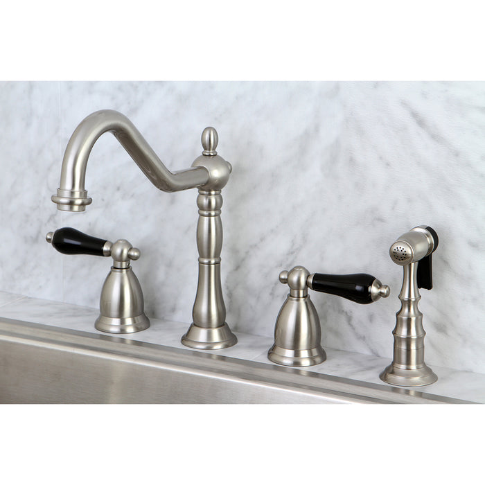 Duchess KS1798PKLBS Two-Handle 4-Hole Deck Mount Widespread Kitchen Faucet with Brass Sprayer, Brushed Nickel