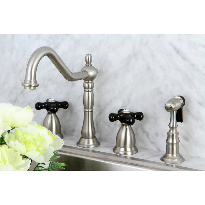 Duchess KS1798PKXBS Two-Handle 4-Hole Deck Mount Widespread Kitchen Faucet with Brass Sprayer, Brushed Nickel