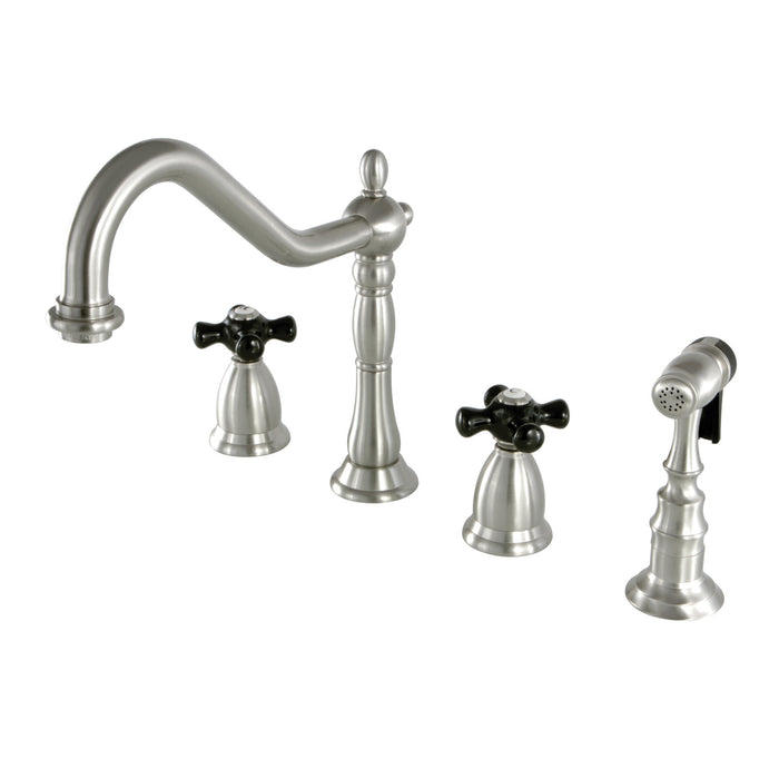 Duchess KS1798PKXBS Two-Handle 4-Hole Deck Mount Widespread Kitchen Faucet with Brass Sprayer, Brushed Nickel