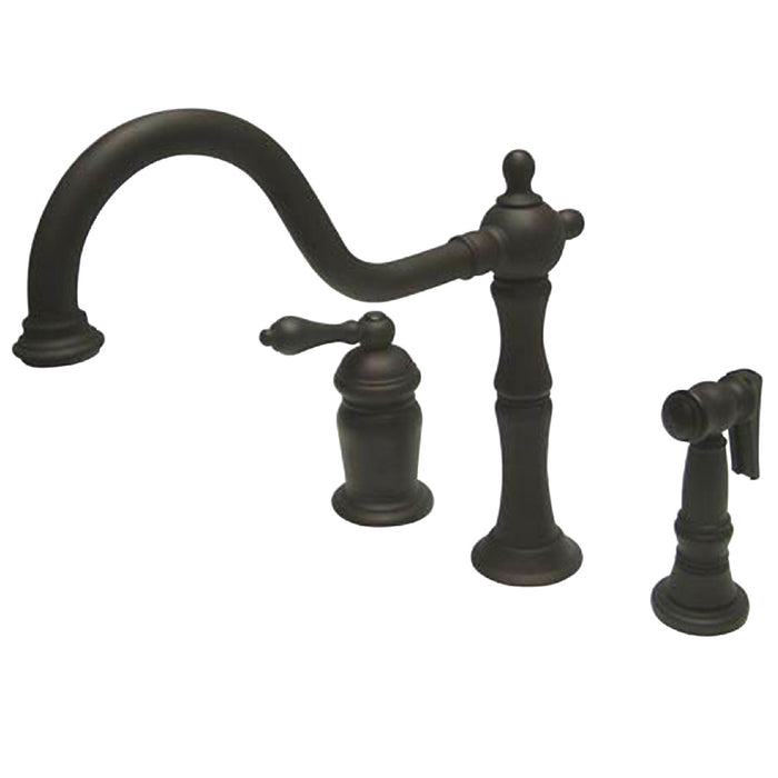 Heritage KS1815ALBS Single-Handle 3-Hole Deck Mount Widespread Kitchen Faucet with Brass Sprayer, Oil Rubbed Bronze