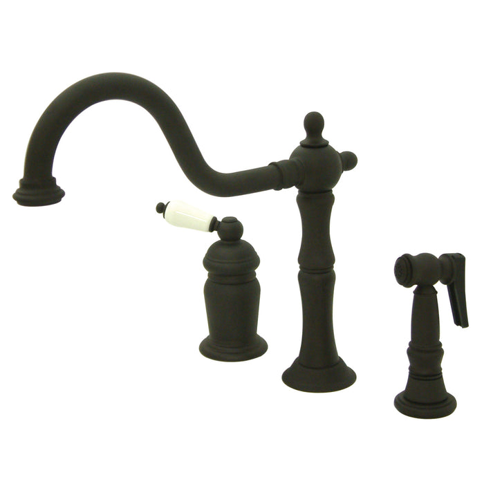 Heritage KS1815PLBS Single-Handle 3-Hole Deck Mount Widespread Kitchen Faucet with Brass Sprayer, Oil Rubbed Bronze