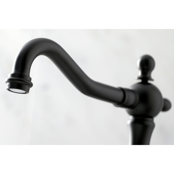 French Country KS1970TX Two-Handle 3-Hole Deck Mount Widespread Bathroom Faucet with Brass Pop-Up, Matte Black