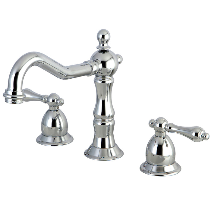 Heritage KS1971AL Two-Handle 3-Hole Deck Mount Widespread Bathroom Faucet with Brass Pop-Up, Polished Chrome