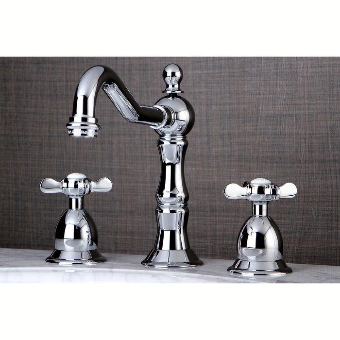 Kingston Heirloom KS1971BEX - Essex Two-Handle 3-Hole Deck Mount Widespread Bathroom Faucet with Brass Pop-Up, Polished Chrome