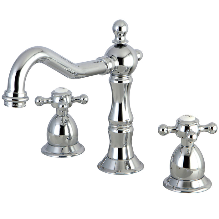 Heritage KS1971BX Two-Handle 3-Hole Deck Mount Widespread Bathroom Faucet with Brass Pop-Up, Polished Chrome